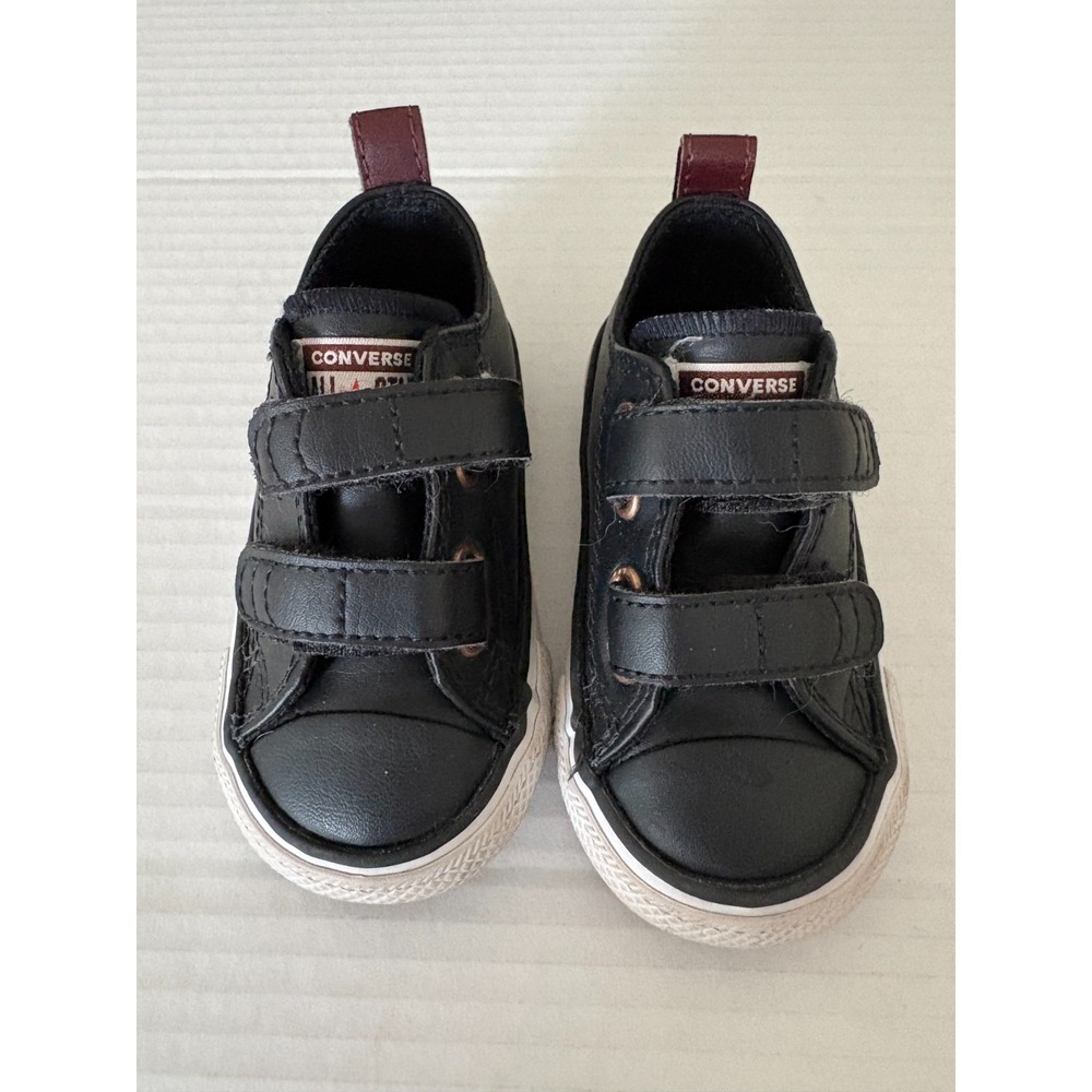 Converse All Star Infant Size 4 Black Double Strap Sneakers EUC Toddler